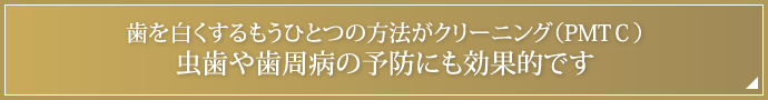 歯を白くするもうひとつの方法がクリーニング（PMTC）。虫歯や歯周病の予防にも効果的です。